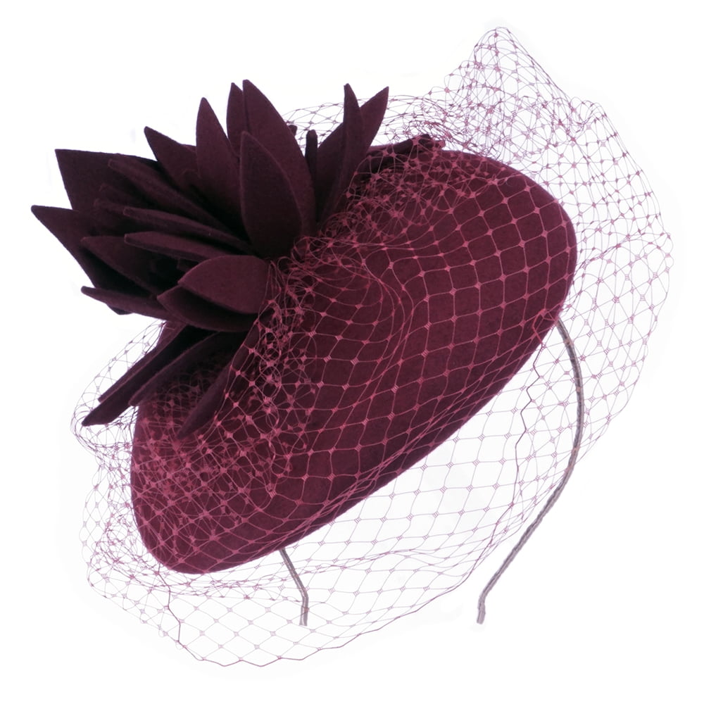 Failsworth Hats Miriam Pillbox Hat With Veil - Burgundy