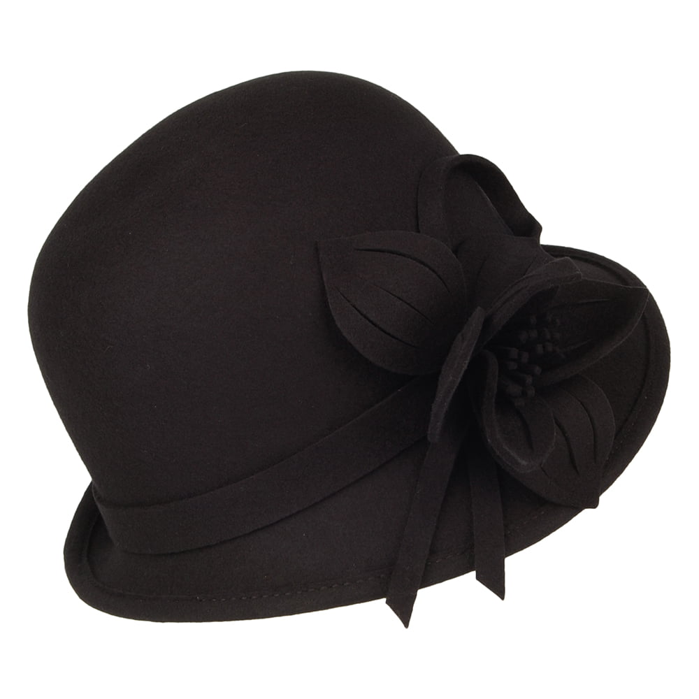 Failsworth Hats Wool Felt Flower Cloche - Black