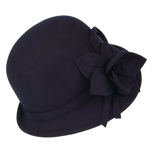 Failsworth Hats Wool Felt Flower Cloche - Navy Blue