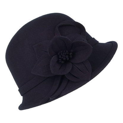 Failsworth Hats Wool Felt Flower Cloche - Navy Blue