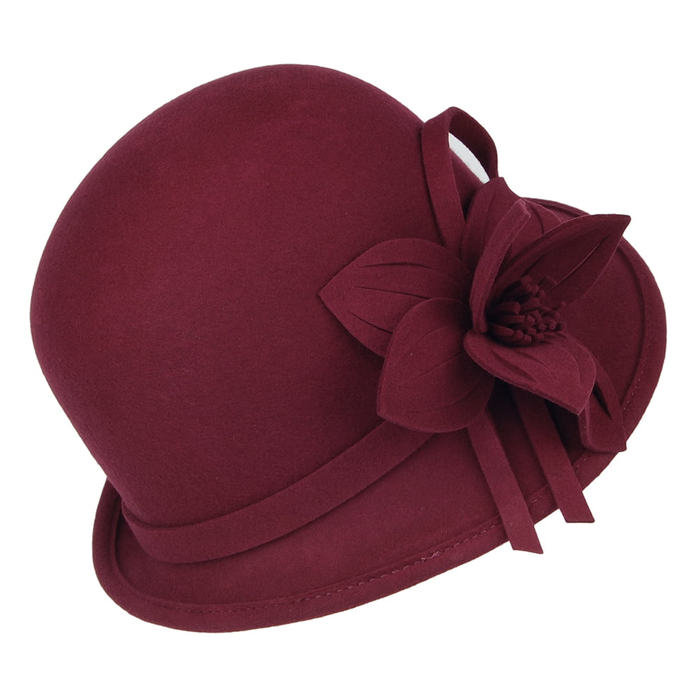 Failsworth Hats Wool Felt Flower Cloche - Burgundy