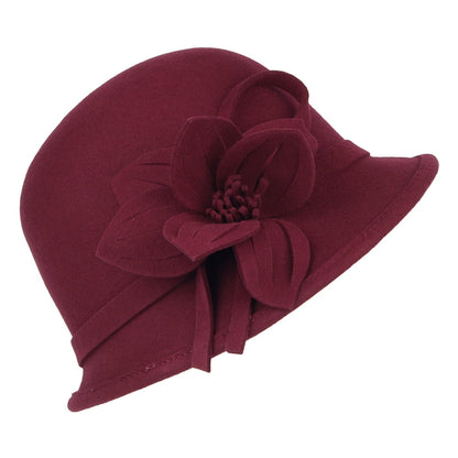 Failsworth Hats Wool Felt Flower Cloche - Burgundy