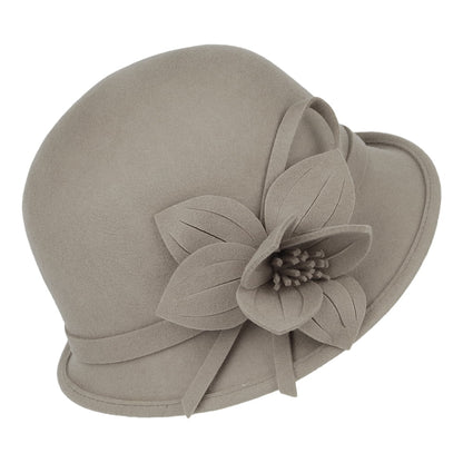 Failsworth Hats Wool Felt Flower Cloche - Latte