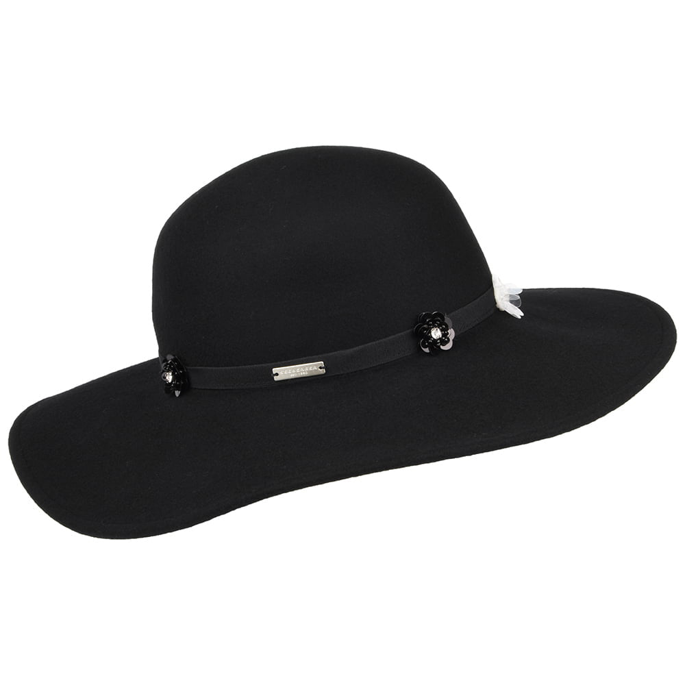 Seeberger Hats Flower Wool Felt Floppy Hat - Black