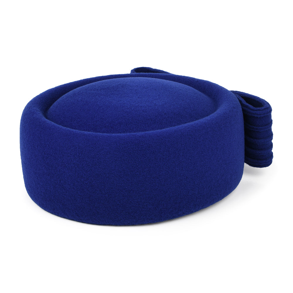 Whiteley Hats Jackie O Loop Bow Wool Pillbox Hat - Royal Blue