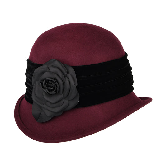 Scala Hats Wool Felt Cloche with Flower - Burgundy