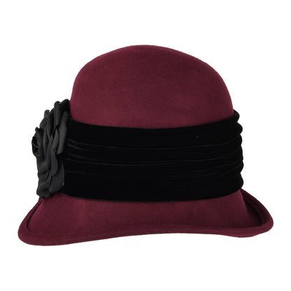 Scala Hats Wool Felt Cloche with Flower - Burgundy