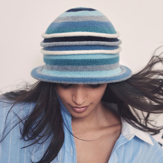 Seeberger Hats Striped Boiled Virgin Wool Cloche Hat - Jade-Blue
