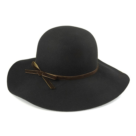 sur la tête Womens Vintage Wool Felt Floppy Hat - Black
