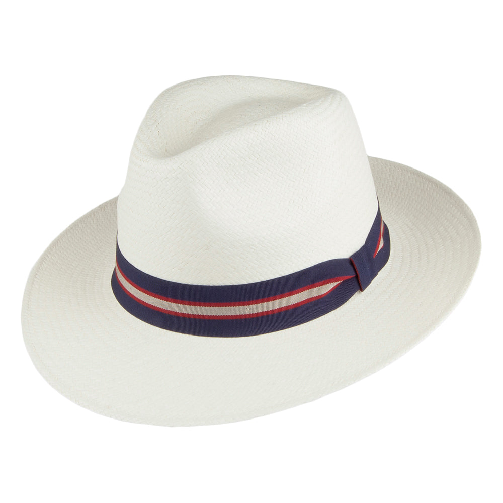 Failsworth Hats Regimental Panama Fedora Hat with Navy Band - Bleach