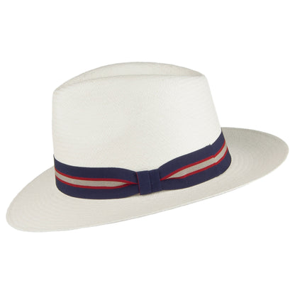 Failsworth Hats Regimental Panama Fedora Hat with Navy Band - Bleach