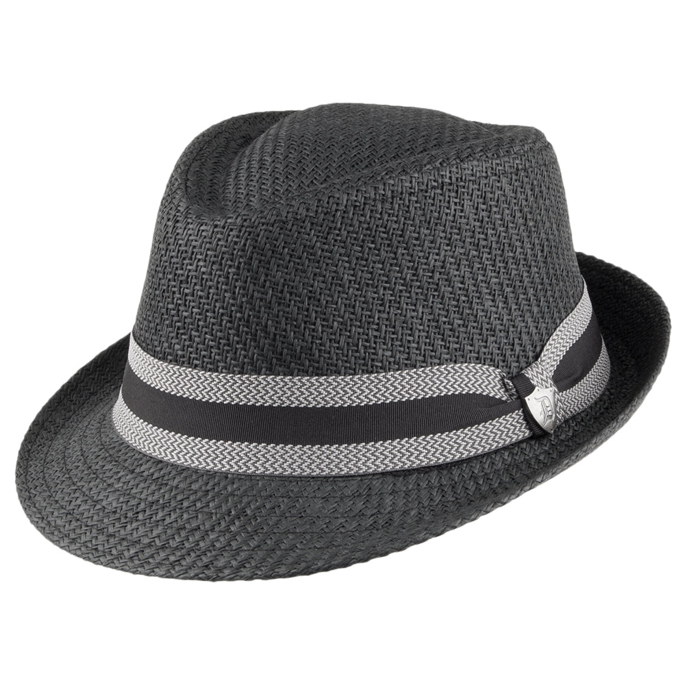 Dorfman Pacific Hats Matte Toyo Straw Trilby Hat with Striped Band - Black
