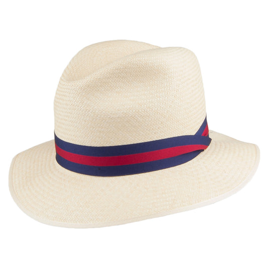 Olney Hats Downbrim Safari Panama Fedora with Striped Band - Natural