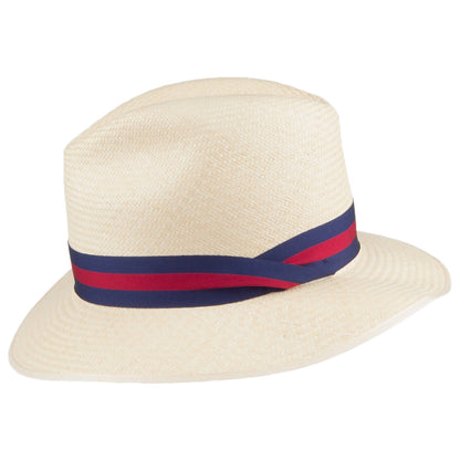 Olney Hats Downbrim Safari Panama Fedora with Striped Band - Natural