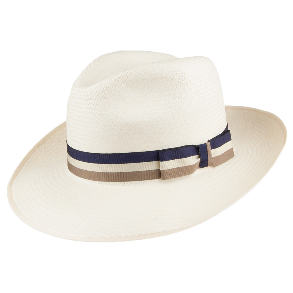 Olney Hats Snap Brim Panama Hat with Striped Band - Bleach