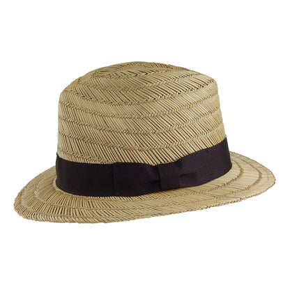 Brixton Hats Rollins Straw Fedora Hat - Natural-Black