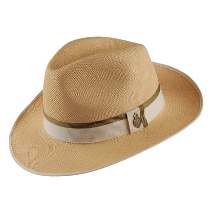 Christys Hats Classic Preset Panama Fedora With Khaki Tip Band - Natural