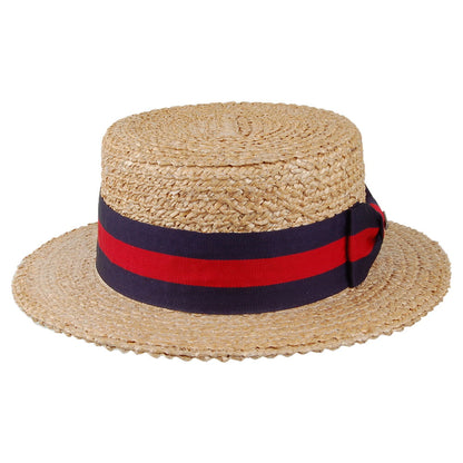 Stetson Hats Harlem Boater Hat with Blue and Red Band - Natural