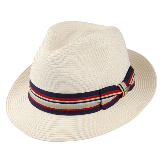 Scala Hats Drums Fine Braid Toyo Fedora Hat - Natural-Navy