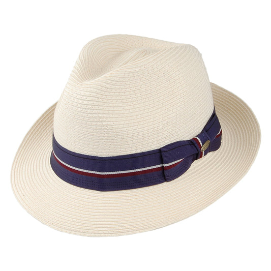 Scala Hats Drums Fine Braid Toyo Fedora Hat - Natural-Indigo