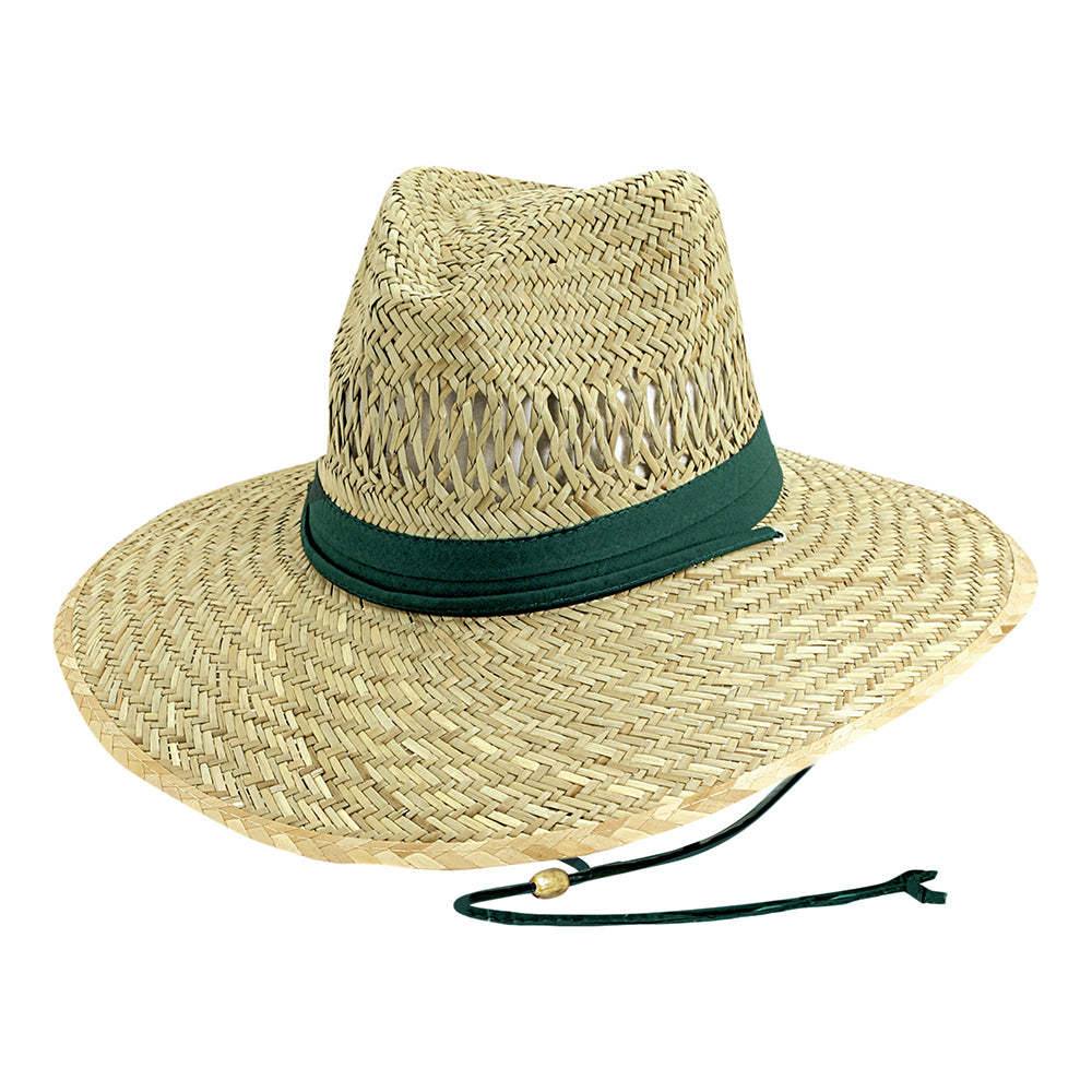 Dorfman Pacific Hats Rush Straw Lifeguard Hat - Natural-Dark Green