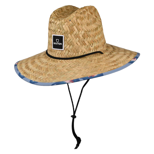 Brixton Hats Alpha Square Straw Lifeguard Hat - Tan-Light Blue