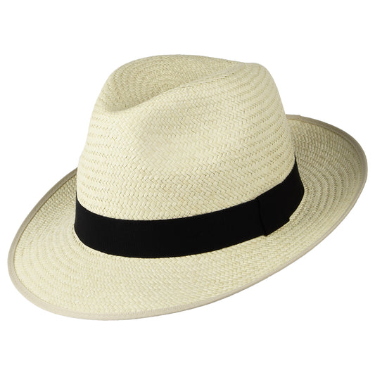 Christys Hats Bexley Panama Fedora Hat with Black Band - Semi-Bleached