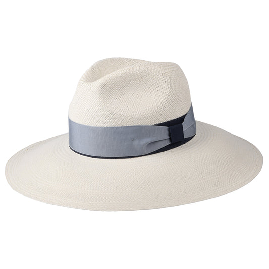 Christys Hats Valegro Wide Brim Panama Fedora Hat With Blue Two-Tone Band - Bleach
