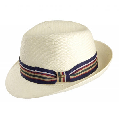 Scala Hats Toyo Straw Fedora Hat with Striped Band - Ivory