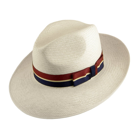 Olney Hats Snap Brim Panama Fedora with Striped Band - Bleach