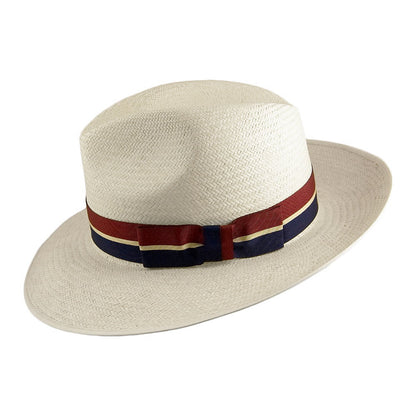Olney Hats Snap Brim Panama Fedora with Striped Band - Bleach