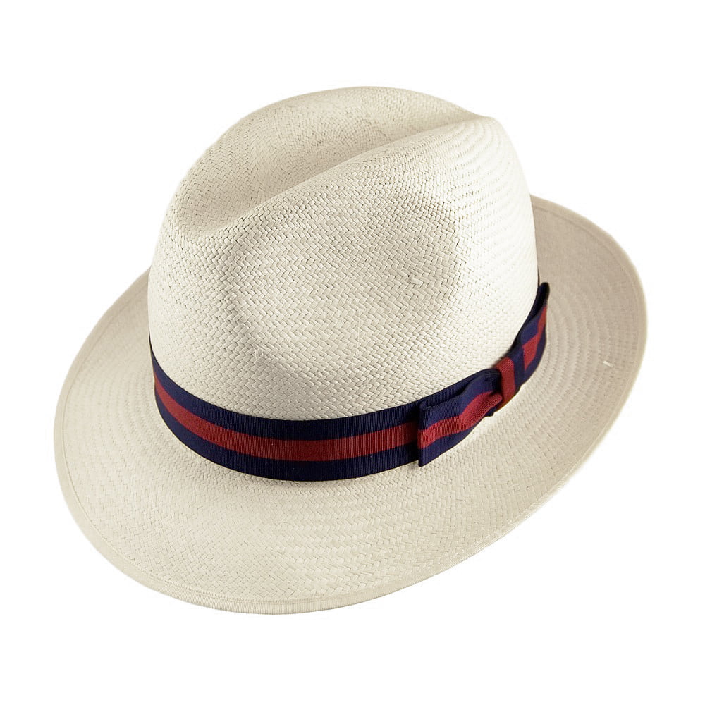 Olney Hats Excellent Panama Fedora with Striped Band - Bleach