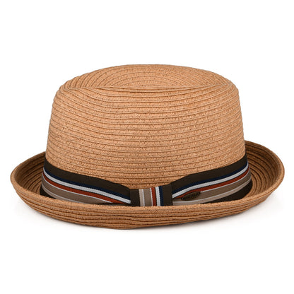 Scala Hats Straw Trilby with Striped Band - Toast