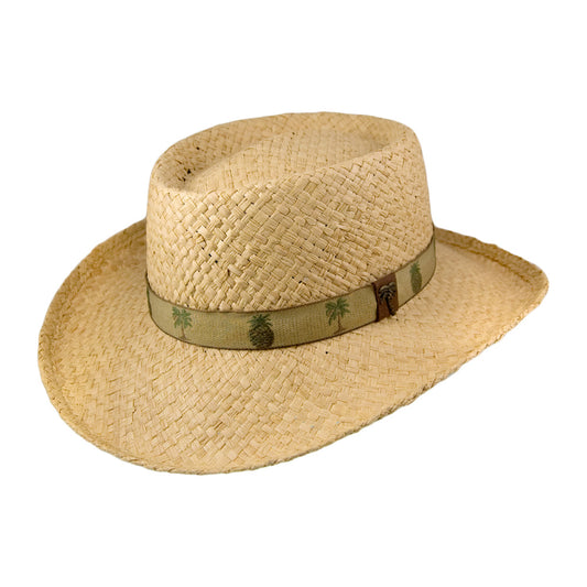 Scala Hats Raffia Gambler Hat with Palm & Pineapple Band - Natural
