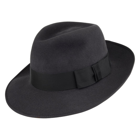 Christys Hats Gangster Fur Felt Fedora Hat - Charcoal