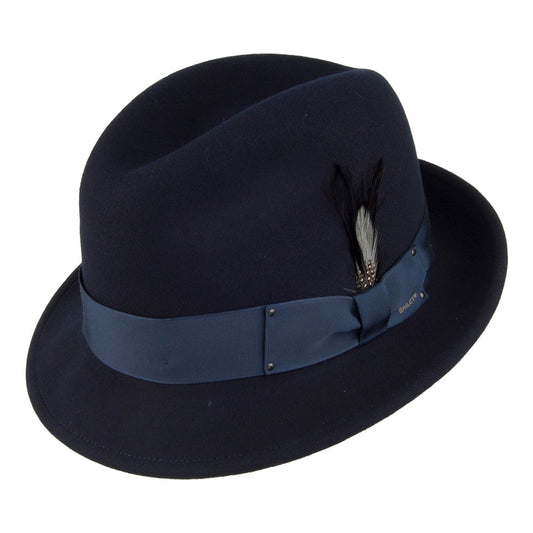 Bailey Hats Tino Crushable Water Repellent Wool Felt Trilby Hat - Navy Blue