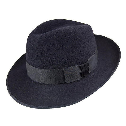 Christys Hats Gangster Fur Felt Fedora Hat - Navy Blue