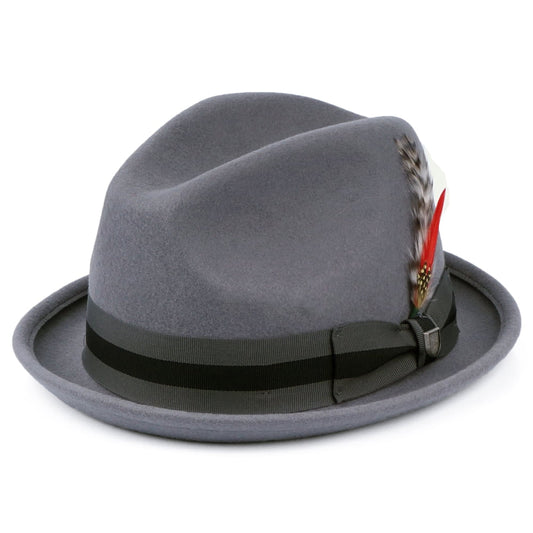 Brixton Hats Gain Wool Felt Trilby Hat with Striped Band - Grey