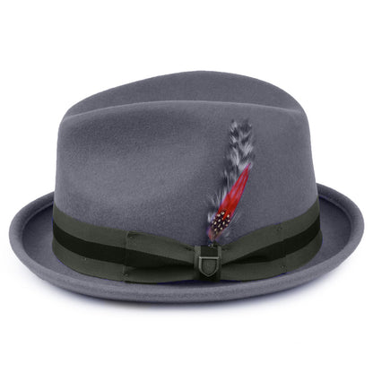 Brixton Hats Gain Wool Felt Trilby Hat with Striped Band - Grey