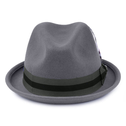 Brixton Hats Gain Wool Felt Trilby Hat with Striped Band - Grey