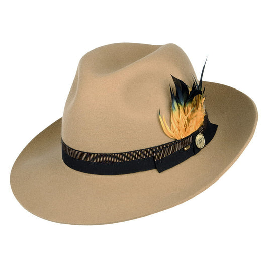 Christys Hats Grosvenor Wool Felt Fedora Hat With Feathers - Camel