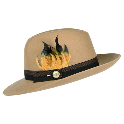 Christys Hats Grosvenor Wool Felt Fedora Hat With Feathers - Camel