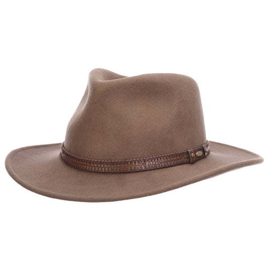 Scala Hats Rosebery Crushable Water Repellent Wool Felt Outback Hat - Khaki