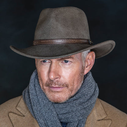 Scala Hats Rosebery Crushable Water Repellent Wool Felt Outback Hat - Khaki