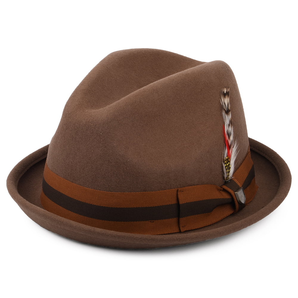 Brixton Hats Gain Wool Felt Trilby Hat With Striped Band - Camel