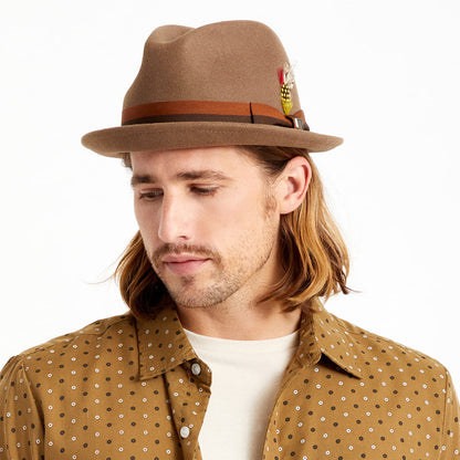 Brixton Hats Gain Wool Felt Trilby Hat With Striped Band - Camel