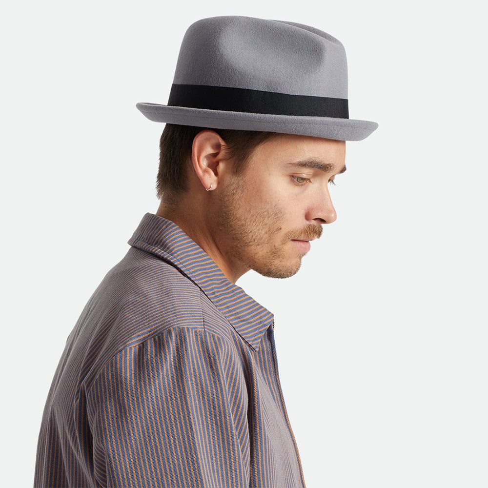Brixton Hats Gain Wool Felt Trilby Hat With Black Band - Grey