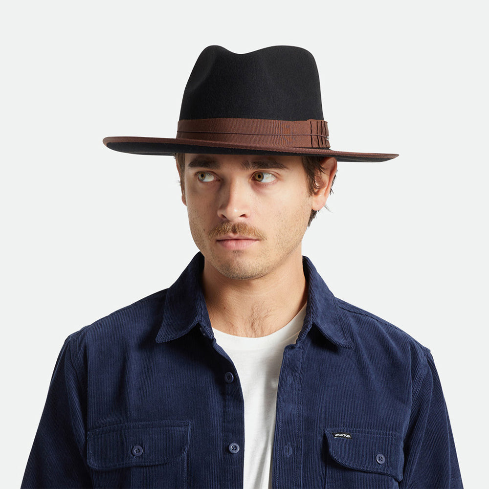 Brixton Hats Reno Wool Felt Fedora Hat - Black-Brown