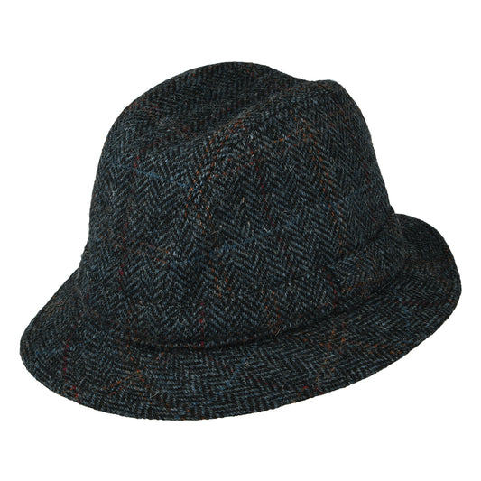 City Sport HARRIS TWEED Herringbone Rollable Trilby Hat - Navy Blue