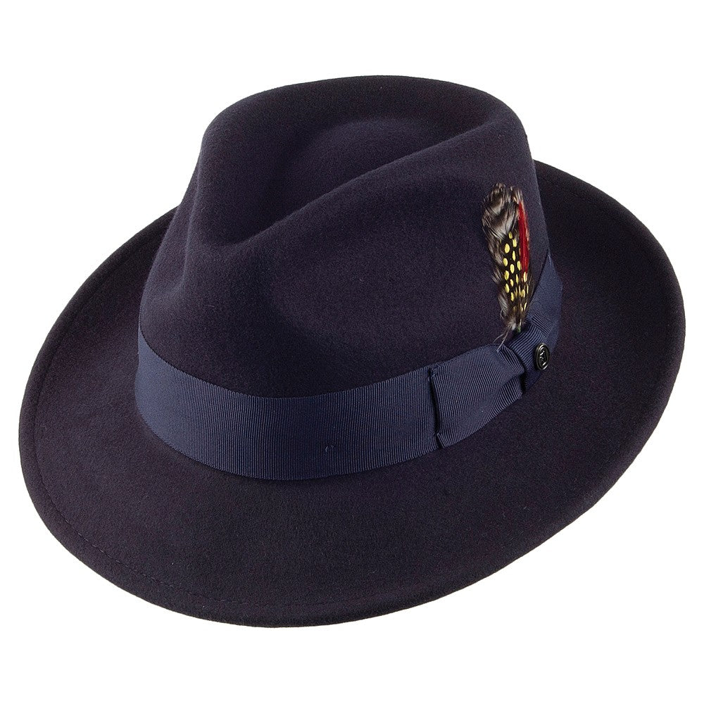 Jaxon & James Crushable C-Crown Wool Felt Fedora Hat - Navy Blue